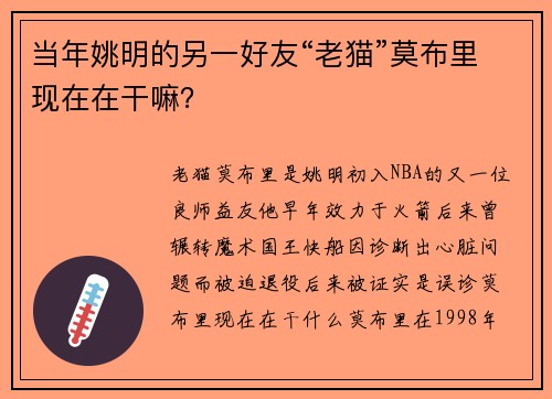 当年姚明的另一好友“老猫”莫布里现在在干嘛？